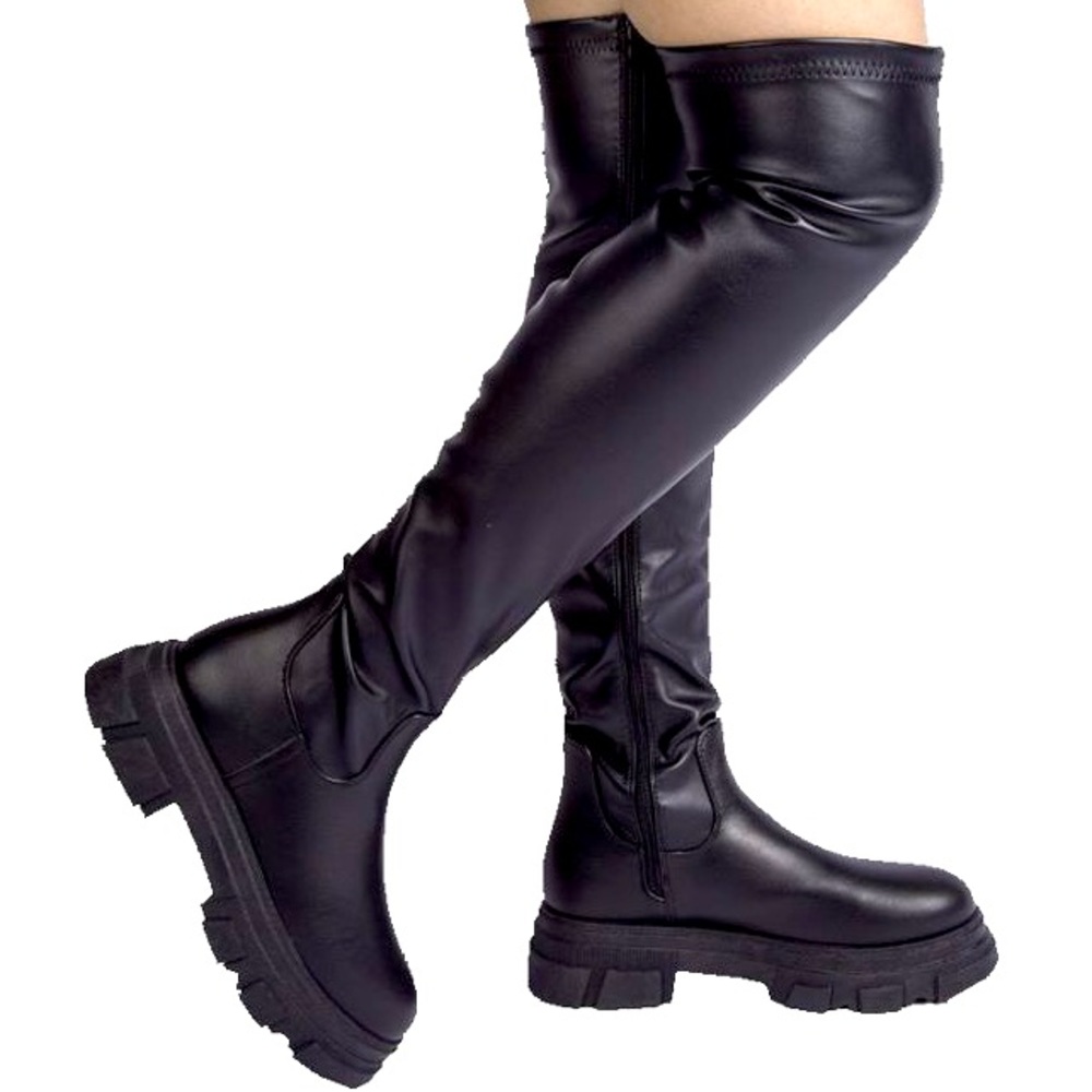 FALL 2024 Qupid Parry-02 Black Over-The-Knee Stretch Lug Sole Boots - Picture 3 of 8